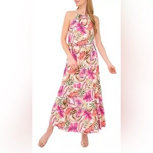 CeCe Women's Tropical-Print Halter Maxi Dress Size XL